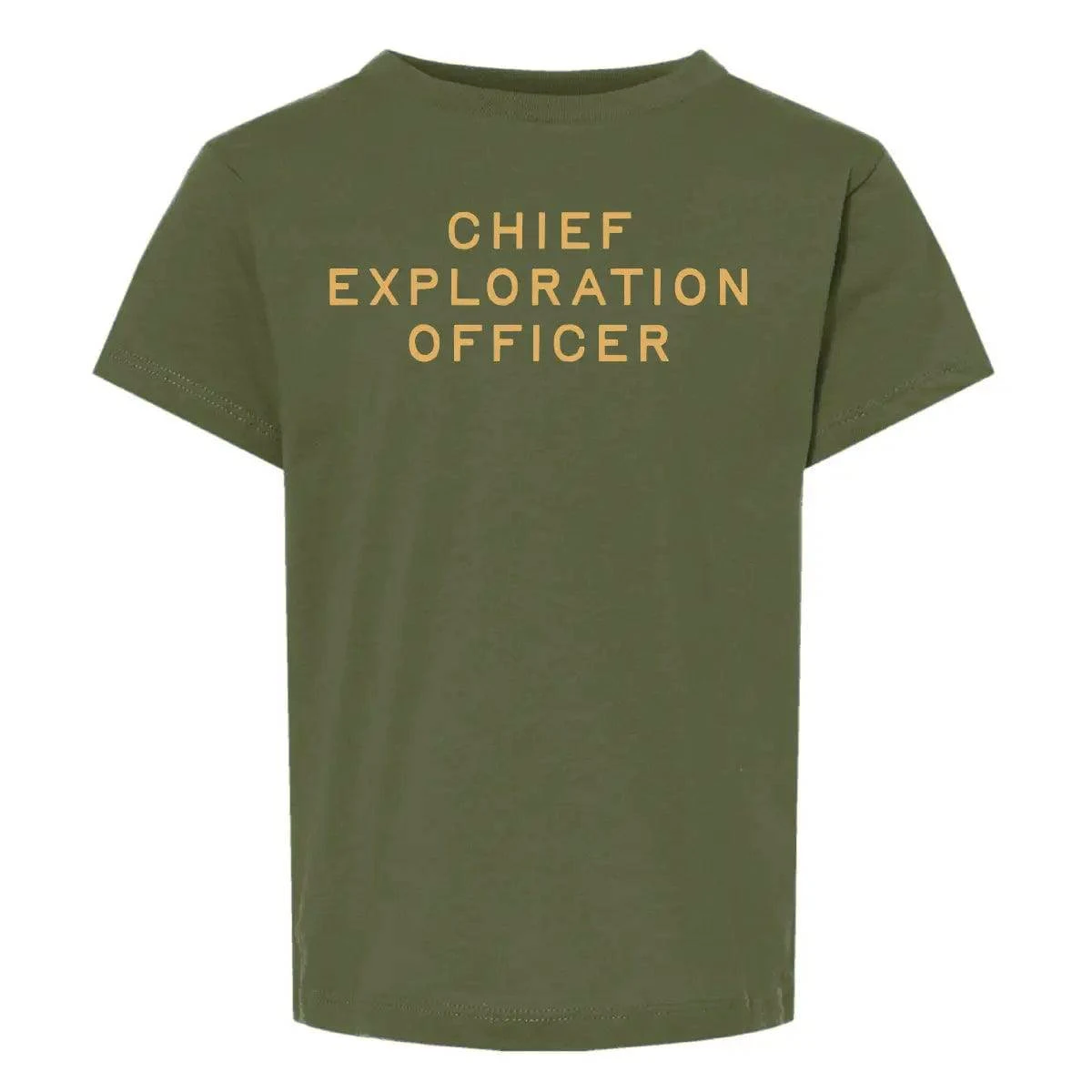 Chief Exploration Officer Kid's Graphic Tee. Military Green. - Up North Boutique | Midwest Made Goods