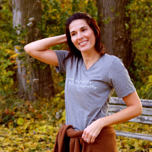 Feed Me Fish Fry V-Neck Tee. Gray. - Up North Boutique | Midwest Made | Apparel | Home Goods | Jewelry