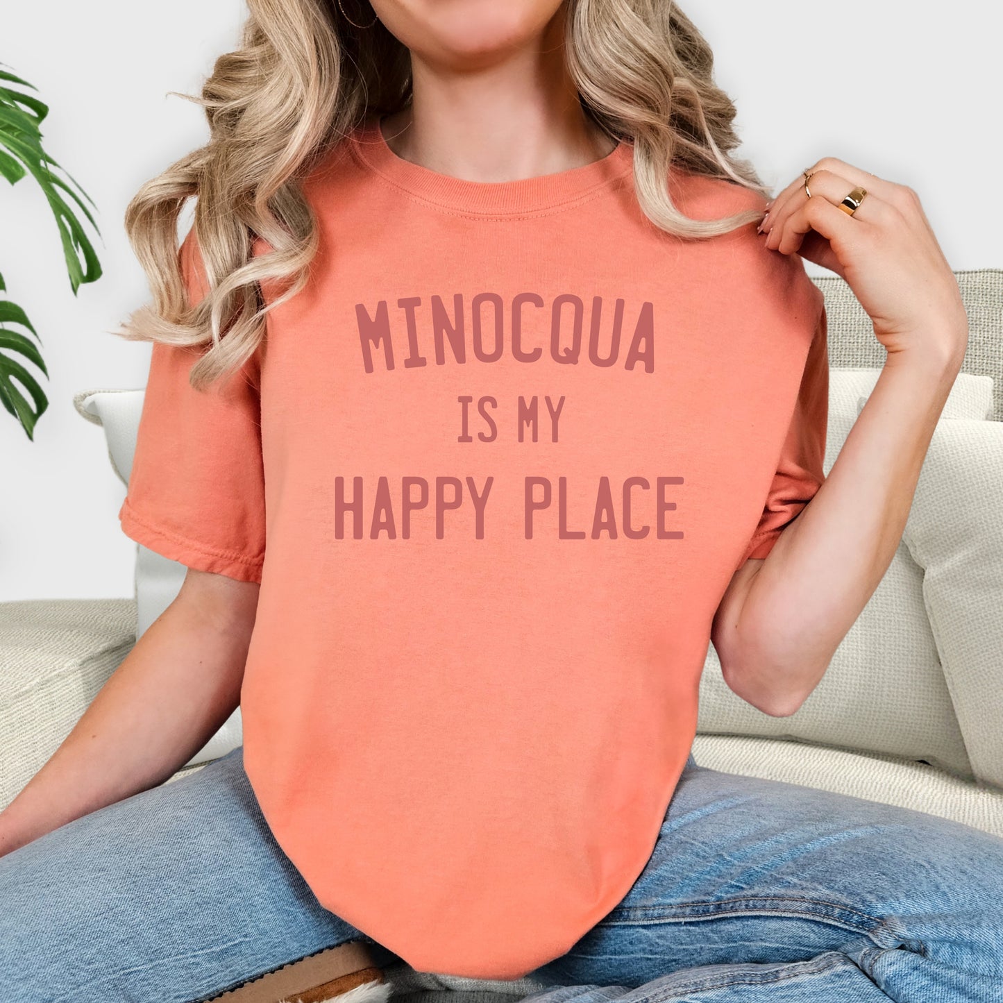 Happy Place Customizable Short Sleeve Tee. Terracotta.