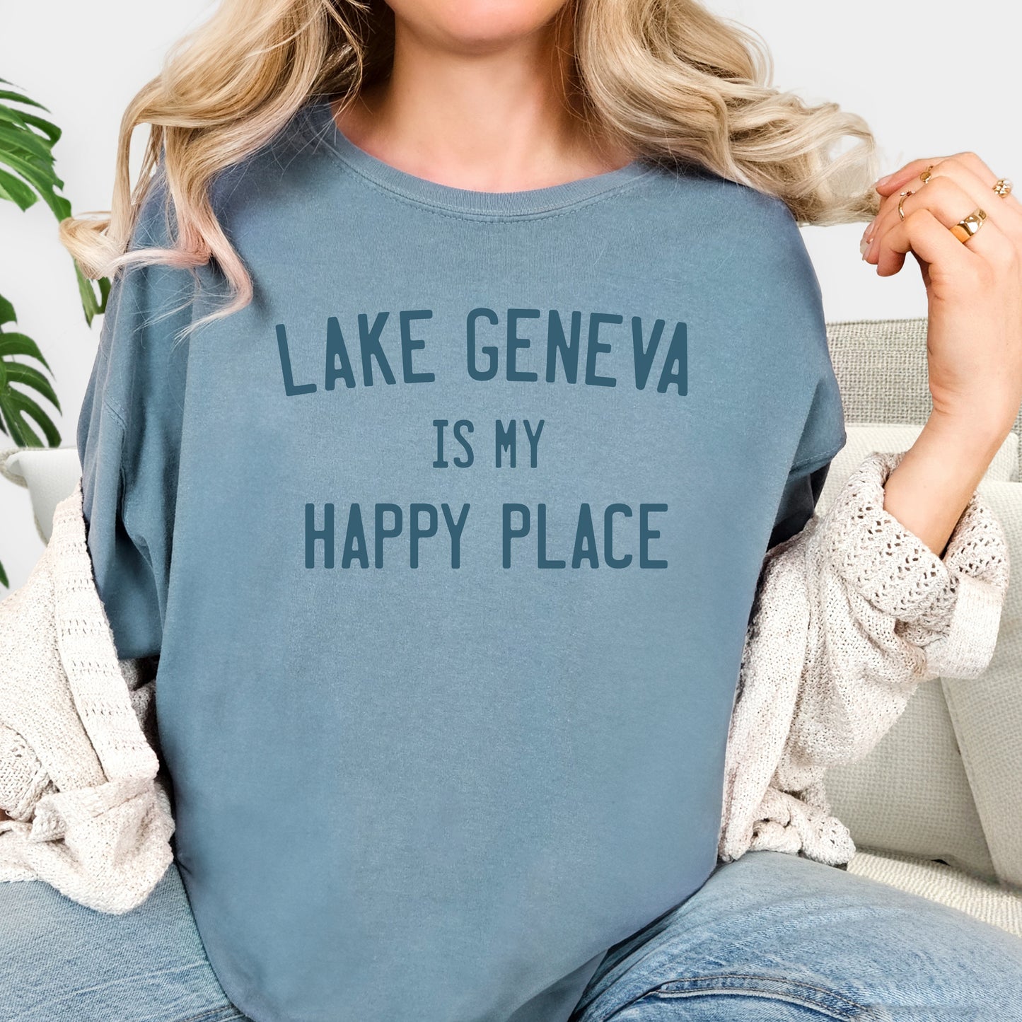 Happy Place Customizable Short Sleeve Tee. Ice Blue.