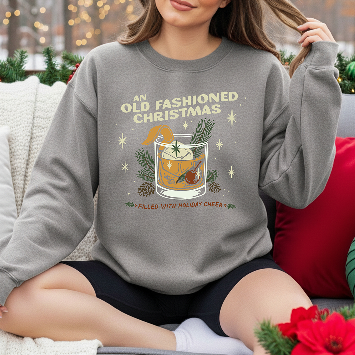 Old Fashioned Christmas Sweatshirt. Gray.