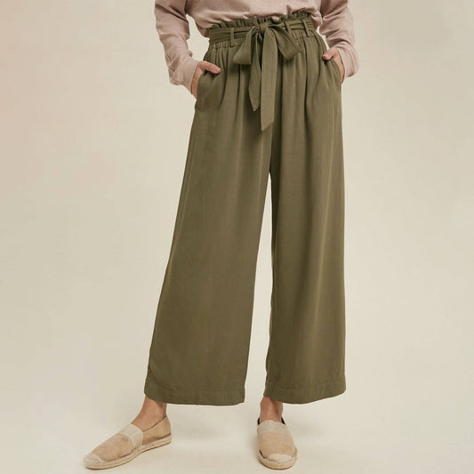 Belted Paperbag Pants with Pockets. Olive. - Up North Boutique | Midwest Made | Apparel | Home Goods | Jewelry
