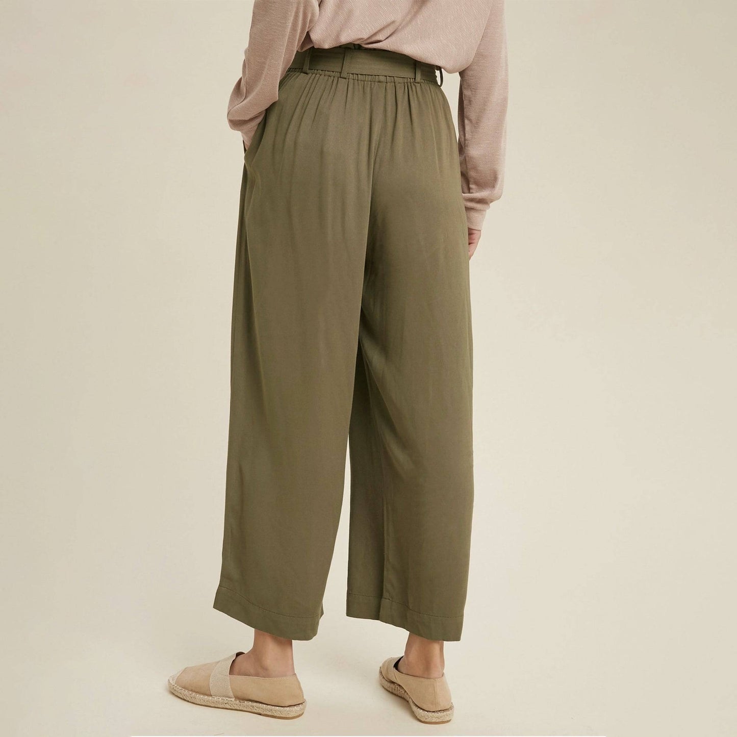 Belted Paperbag Pants with Pockets. Olive. - Up North Boutique | Midwest Made | Apparel | Home Goods | Jewelry