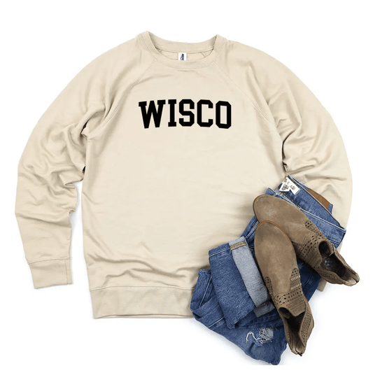 Wisco Sweatshirt. Tan. - Up North Boutique | Midwest Made | Apparel | Home Goods | Jewelry