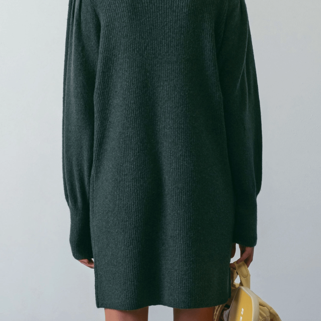 Hunter Green Mock Neck Puff Sleeve Sweater Dress. - Up North Boutique | Midwest Made | Apparel | Home Goods | Jewelry