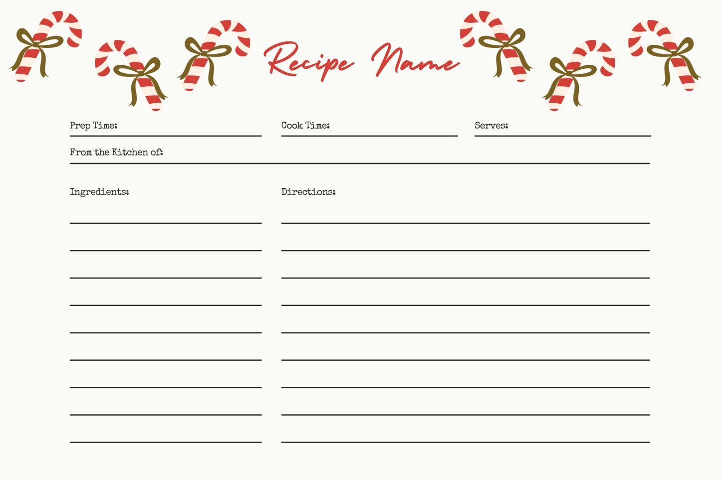 Holiday Recipe Cards. Digital Canva Template.