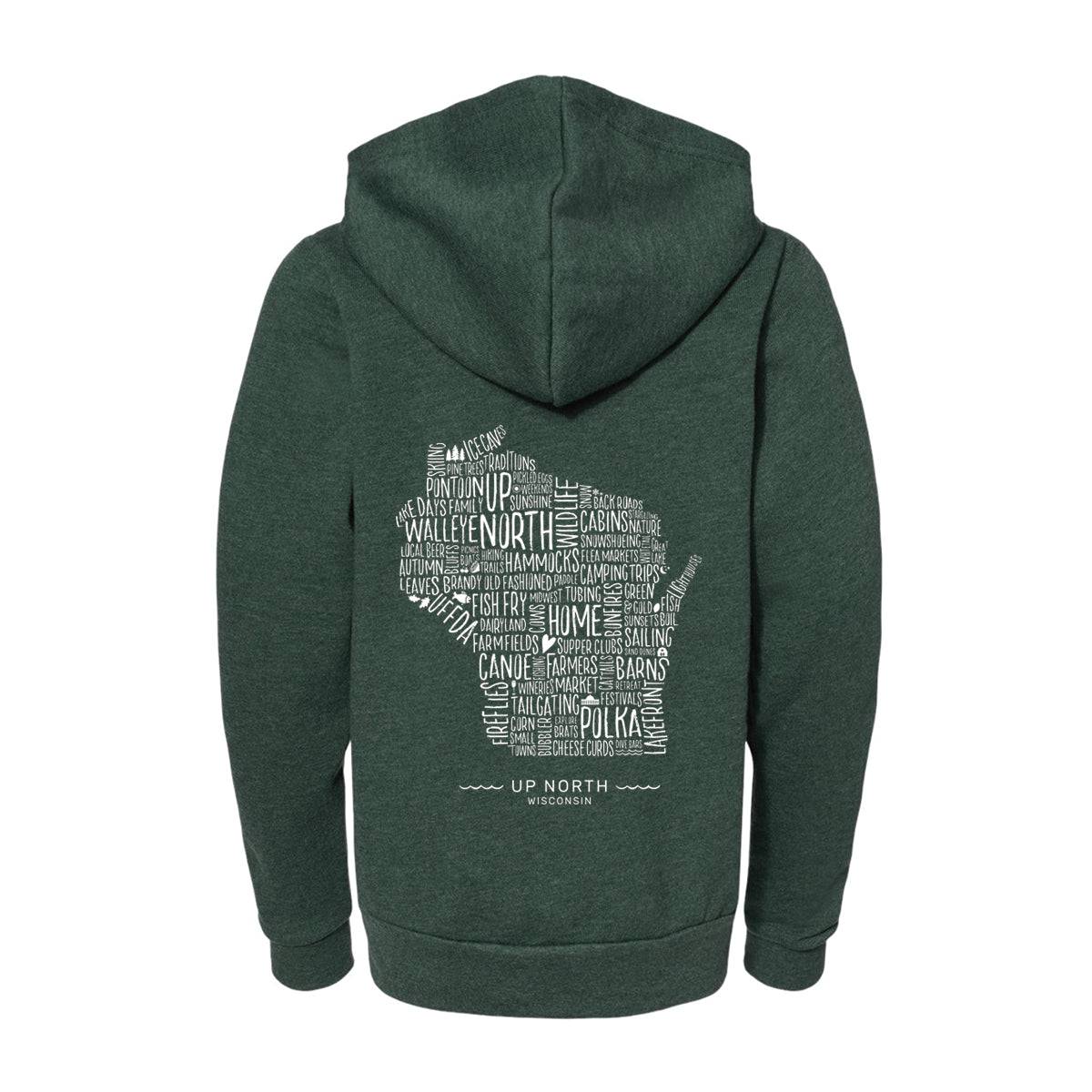 Wisconsin Favorites Full-Zip Toddler Hoodie. Forest. - Up North Boutique | Midwest Made | Apparel | Home Goods | Jewelry
