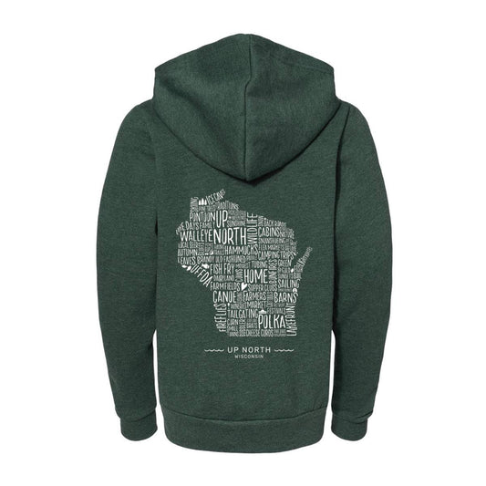 Wisconsin Favorites Full-Zip Toddler Hoodie. Forest. - Up North Boutique | Midwest Made | Apparel | Home Goods | Jewelry