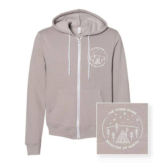 The Stars Shine Brighter Full-Zip Hoodie. Heather Stone. - Up North Boutique | Midwest Made | Apparel | Home Goods | Jewelry