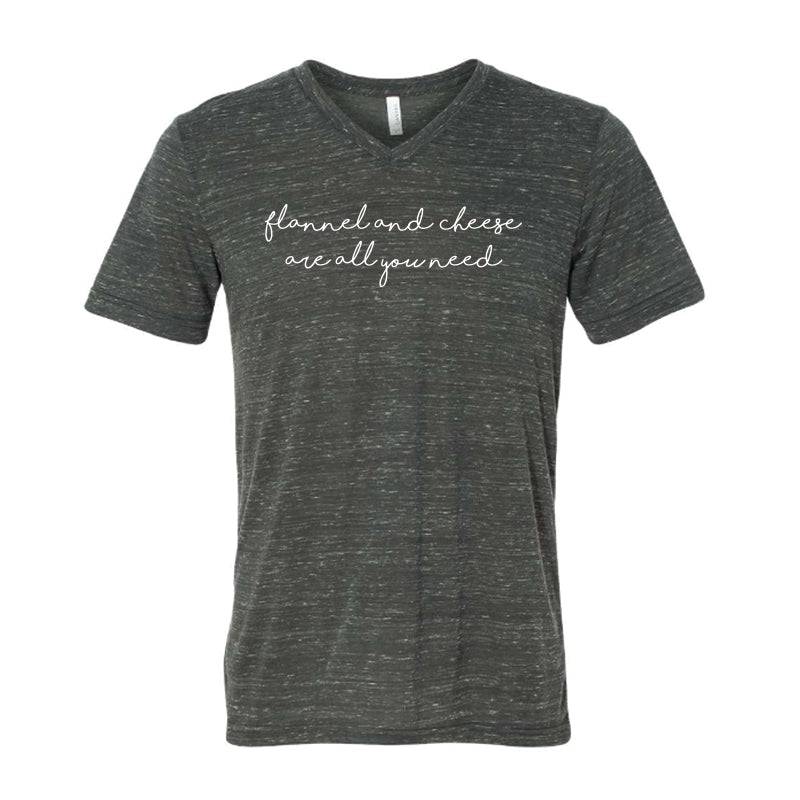 Flannel and Cheese Are All You Need Tee. Charcoal. - Up North Boutique | Midwest Made | Apparel | Home Goods | Jewelry