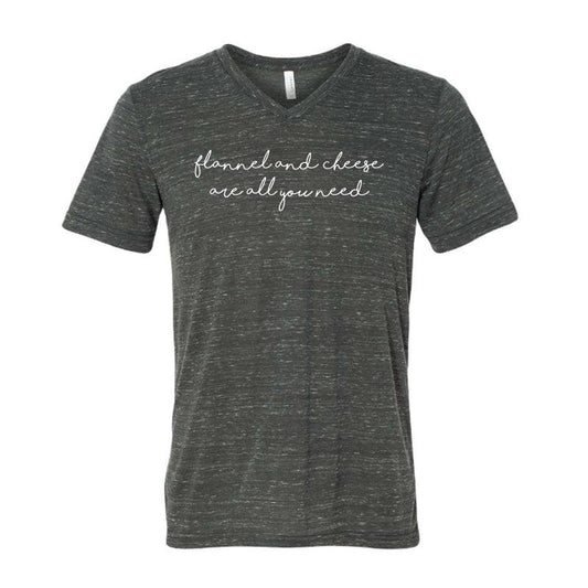 Flannel and Cheese Are All You Need Tee. Charcoal. - Up North Boutique | Midwest Made | Apparel | Home Goods | Jewelry
