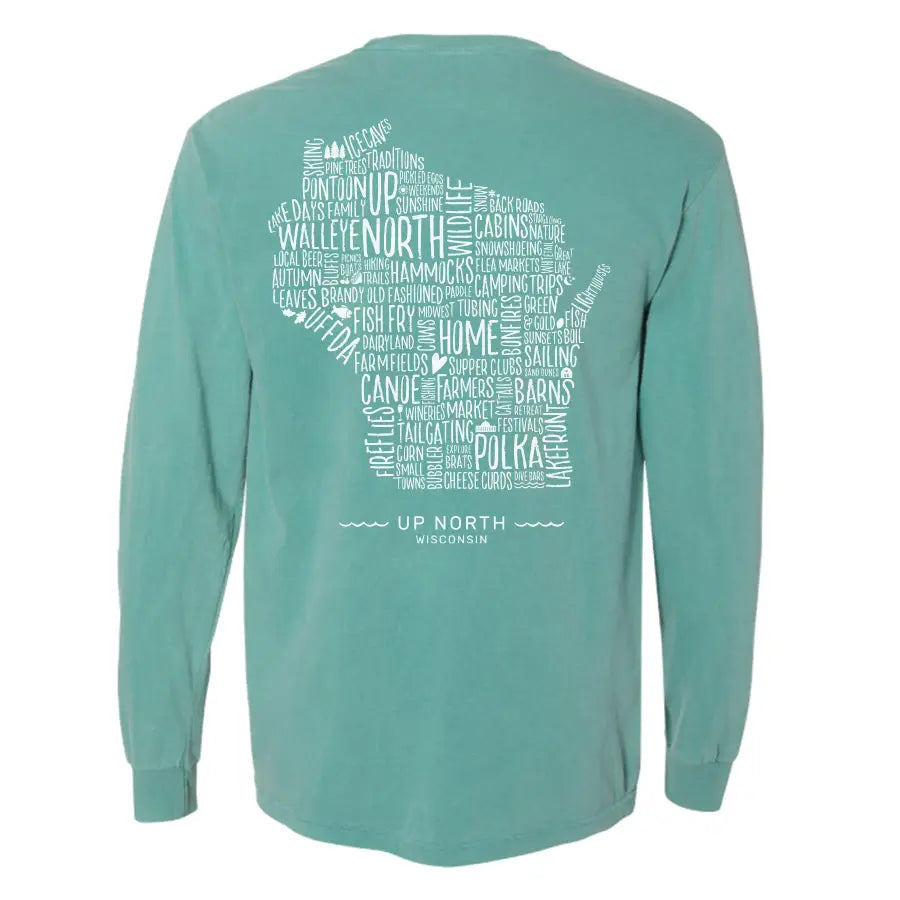 Wisconsin Favorites Unisex Long Sleeve. Seafoam.