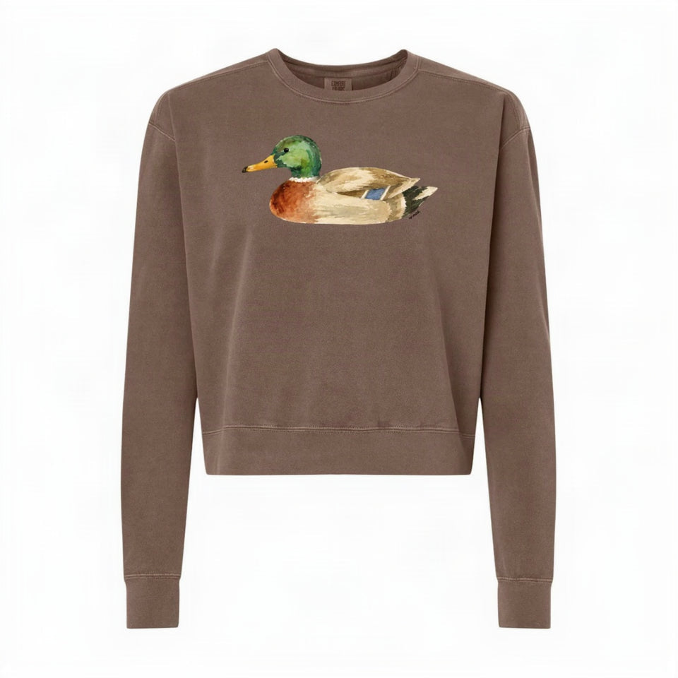 Mallard Duck Women's Crewneck Mid Length Sweatshirt. Espresso.