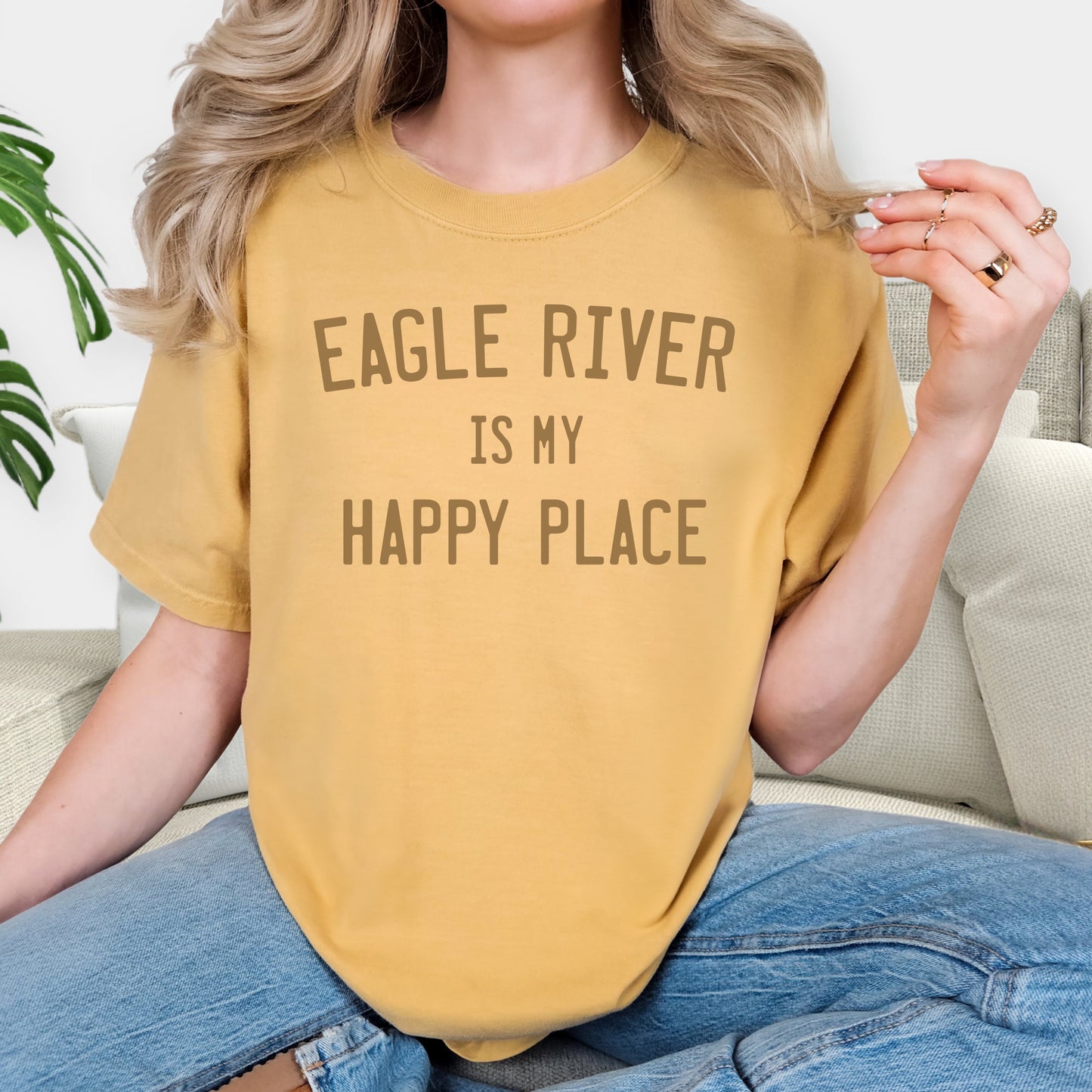 Happy Place Customizable Short Sleeve Tee. Mustard.
