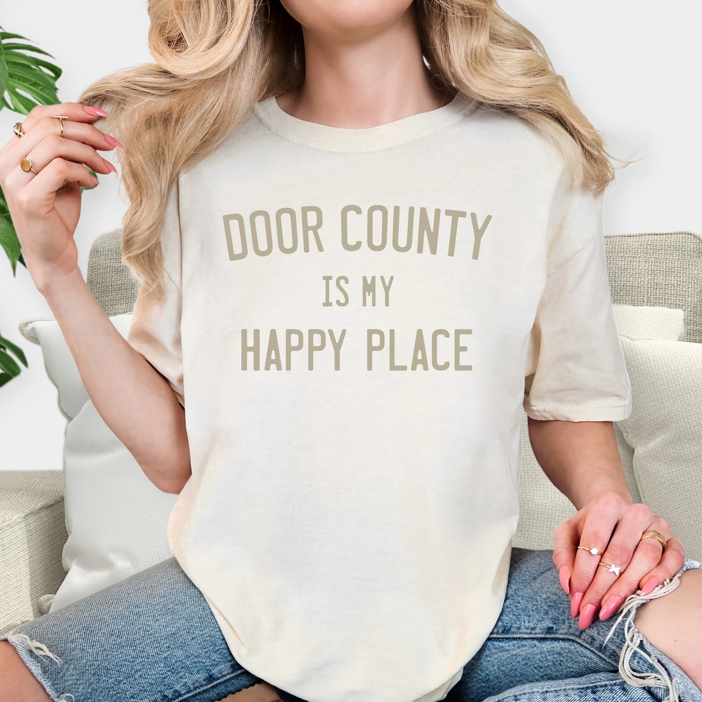 Happy Place Customizable Short Sleeve Tee. Ivory.