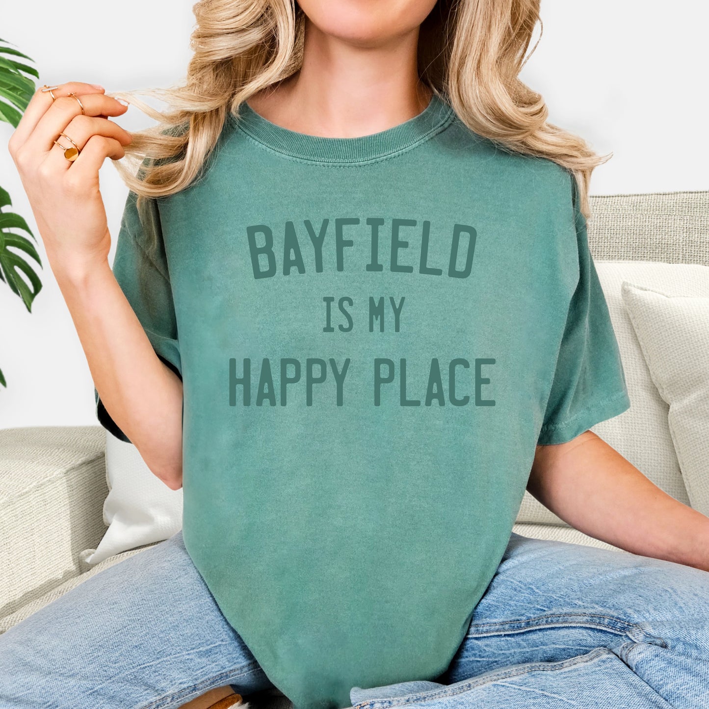 Happy Place Customizable Short Sleeve Tee. Seafoam.