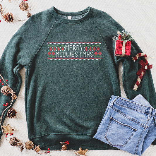 Merry Midwestmas Sweatshirt. Forest Heather.