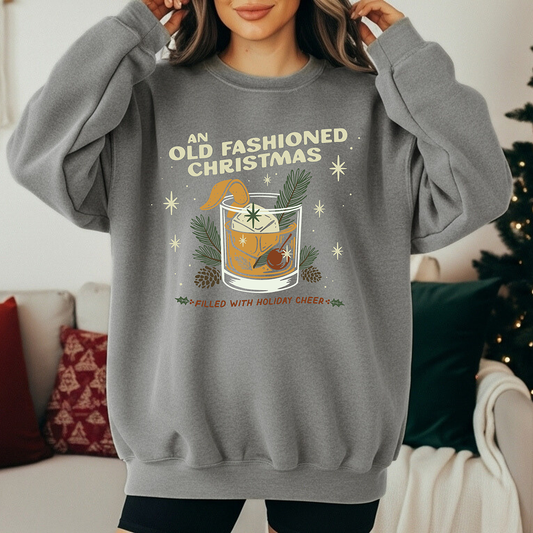 Old Fashioned Christmas Sweatshirt. Gray.
