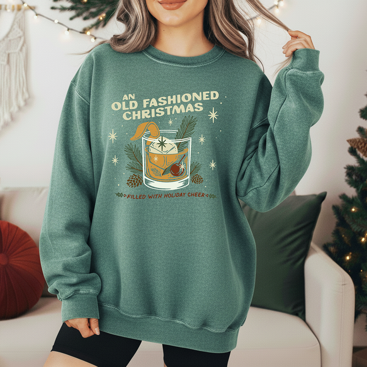 Old Fashioned Christmas Sweatshirt. Green.