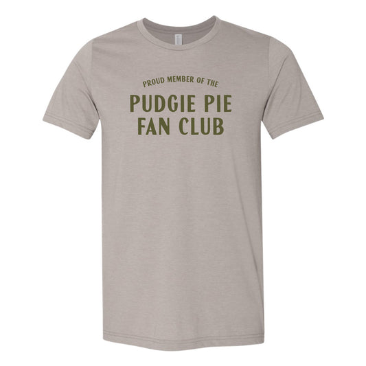 Pudgie Pie Fan Club Adult Unisex Tee. Heather Stone.