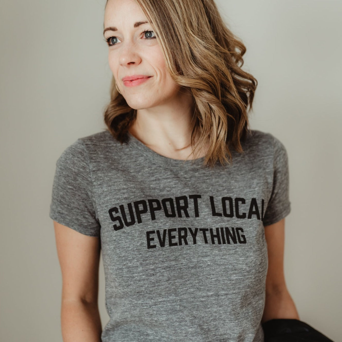 Support Local Everything Tee. Heather Grey.
