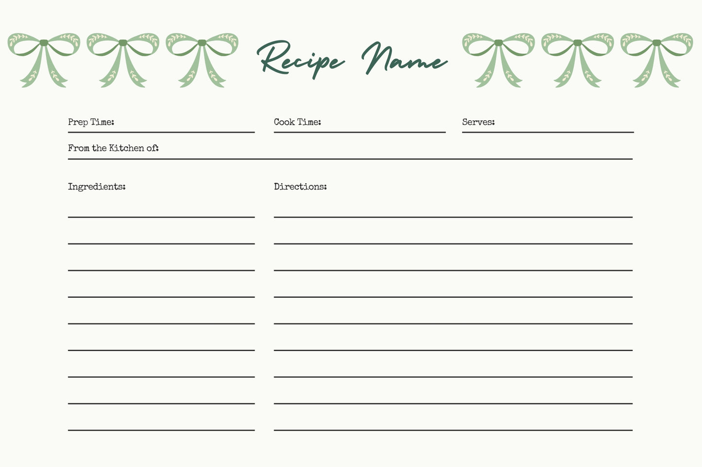 Holiday Recipe Cards. Digital Canva Template.