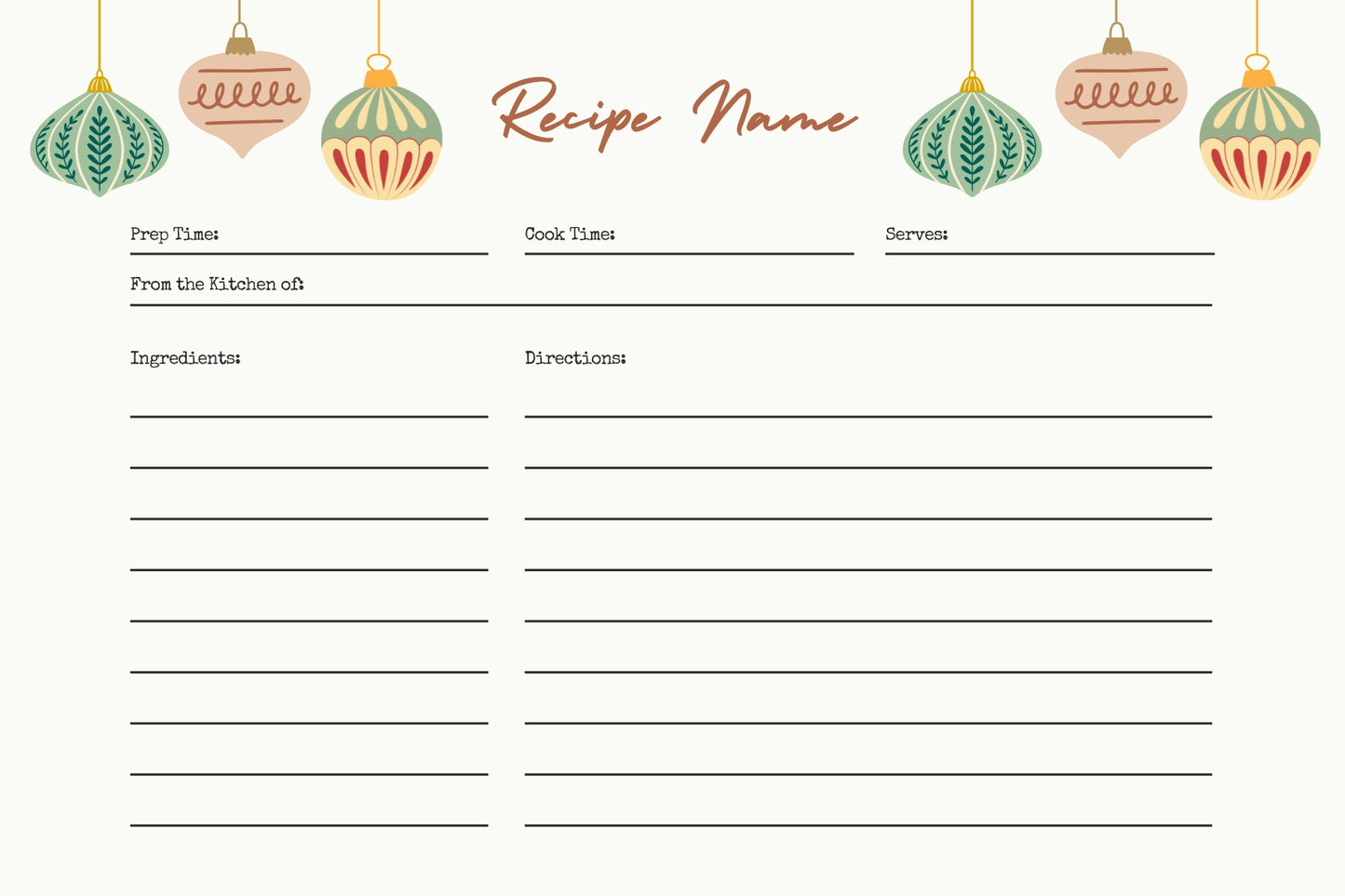 Holiday Recipe Cards. Digital Canva Template.
