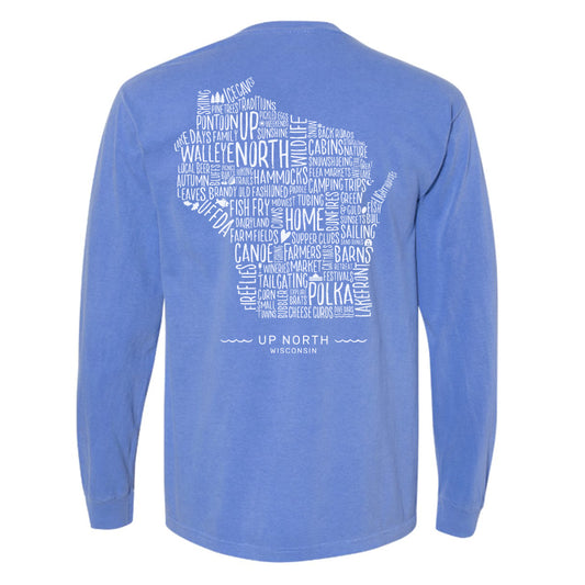 Wisconsin Favorites Long Sleeve. Light Blue.